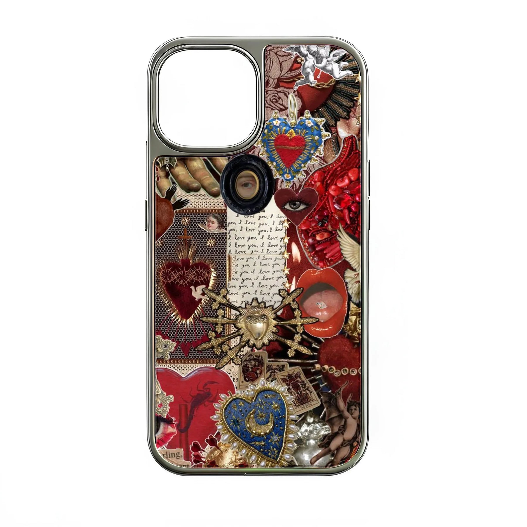 Funda holográfica cromada para teléfono - Diseño de collage de corazones