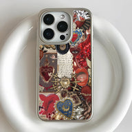 Funda holográfica cromada para teléfono - Diseño de collage de corazones