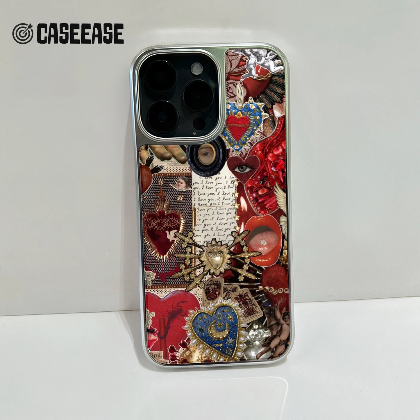 Holographic Chrome Phone Case - Heart Collage Design