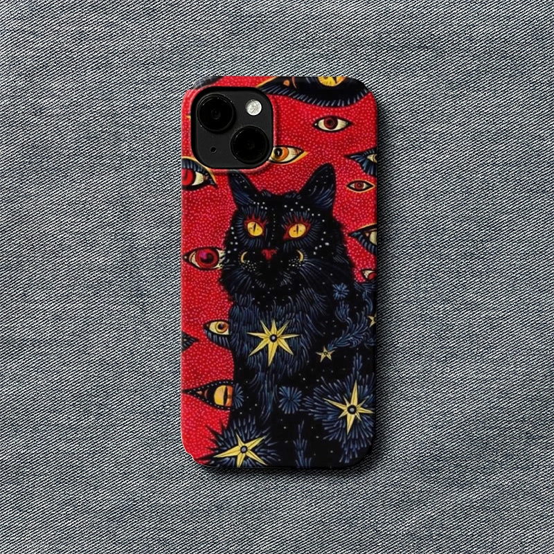 Mystical Black Cat Phone Case 2025 – Starry Eyes and Cosmic Vibes