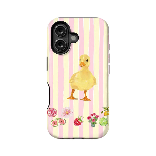 Cute Yellow Duck Phone Case with Fresh Fruit Design