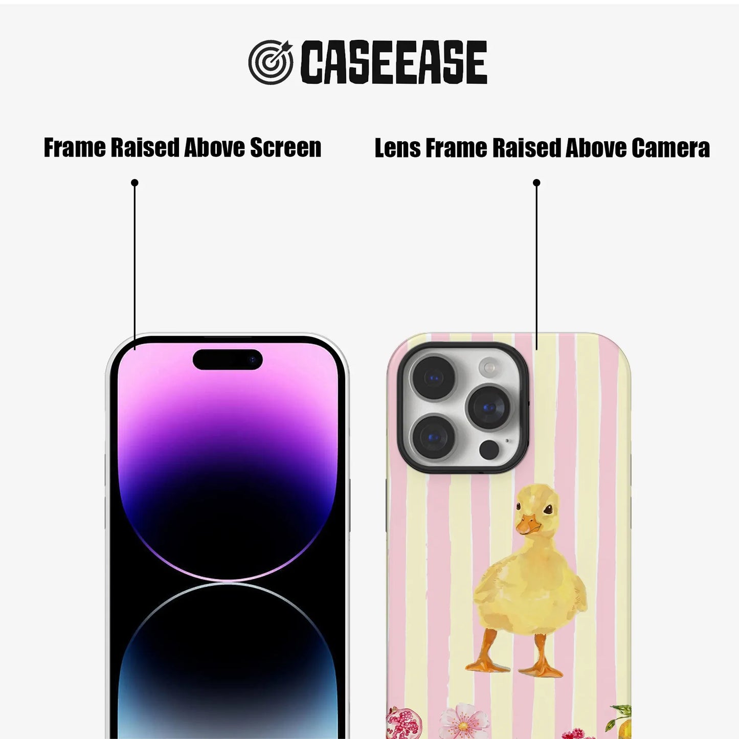 Cute Yellow Duck Phone Case with Fresh Fruit Design