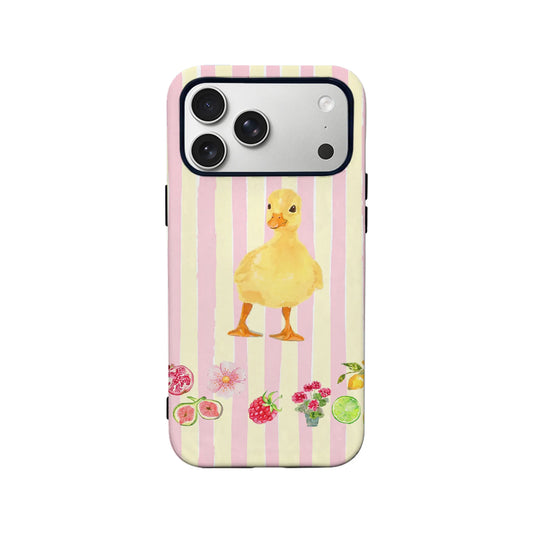 Cute Yellow Duck Phone Case with Fresh Fruit Design