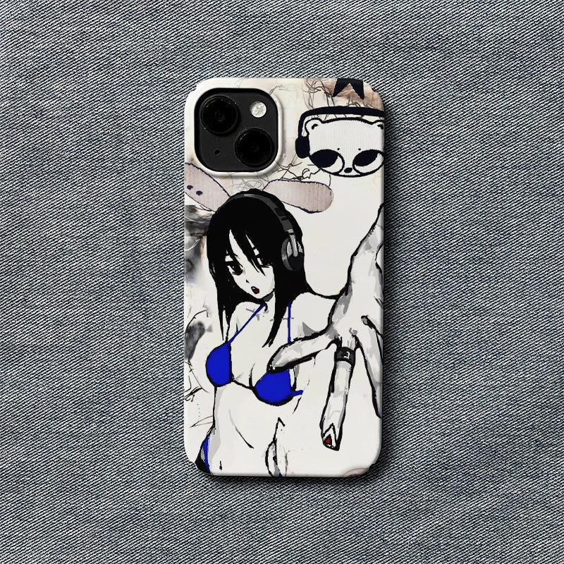 Edgy Anime Girl Phone Case 2025 – Artistic Sketch Design with Bold Accents