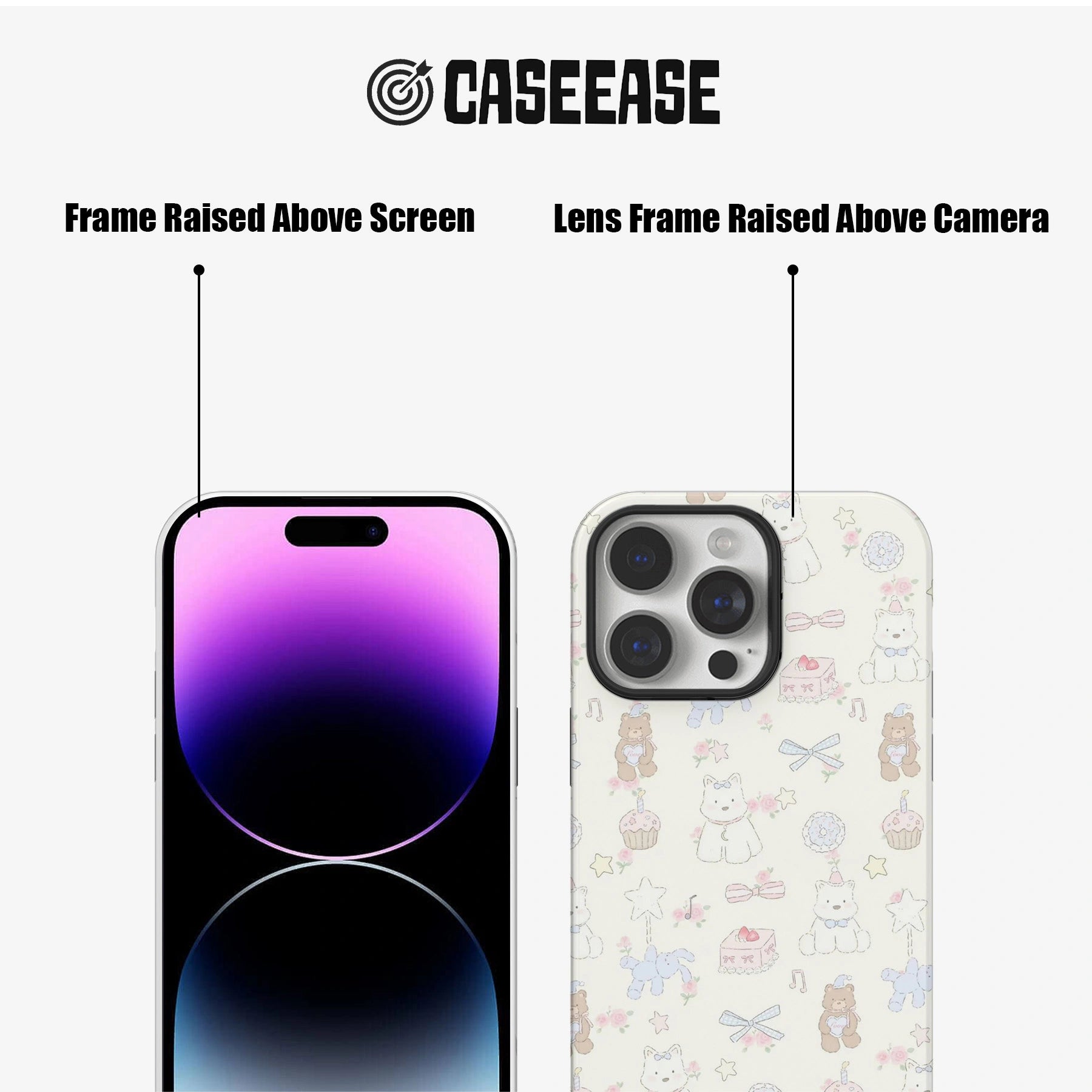 Cream Cartoon Phone Case – Adorable Cats, Bears, and Sweet Elements