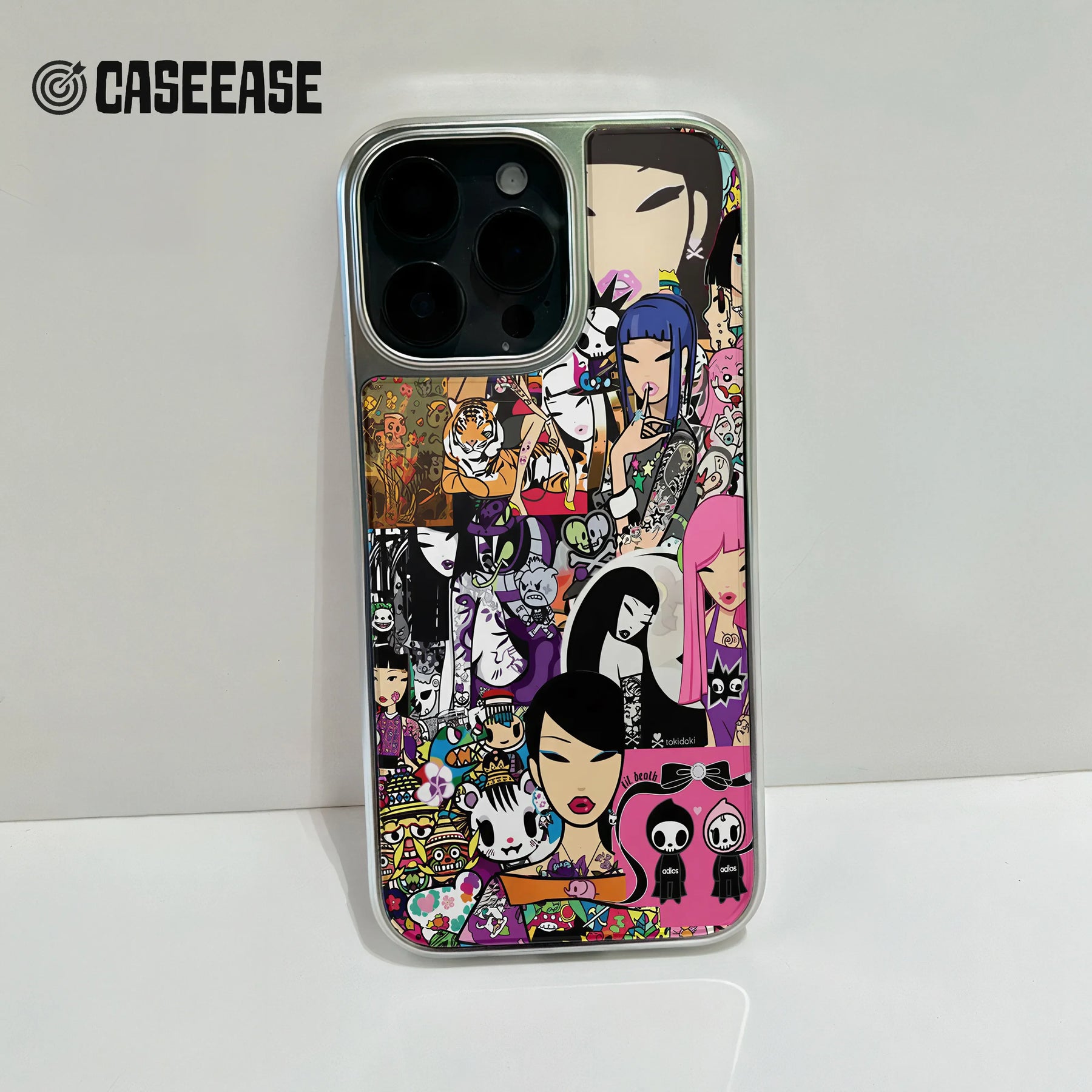 Funda holográfica cromada para teléfono: diseño pop art colorido