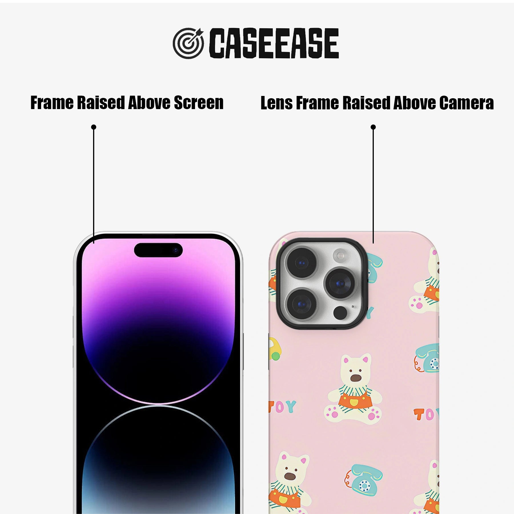 Pink Toy-Themed Phone Case – Adorable Bear and Vintage Toy Design