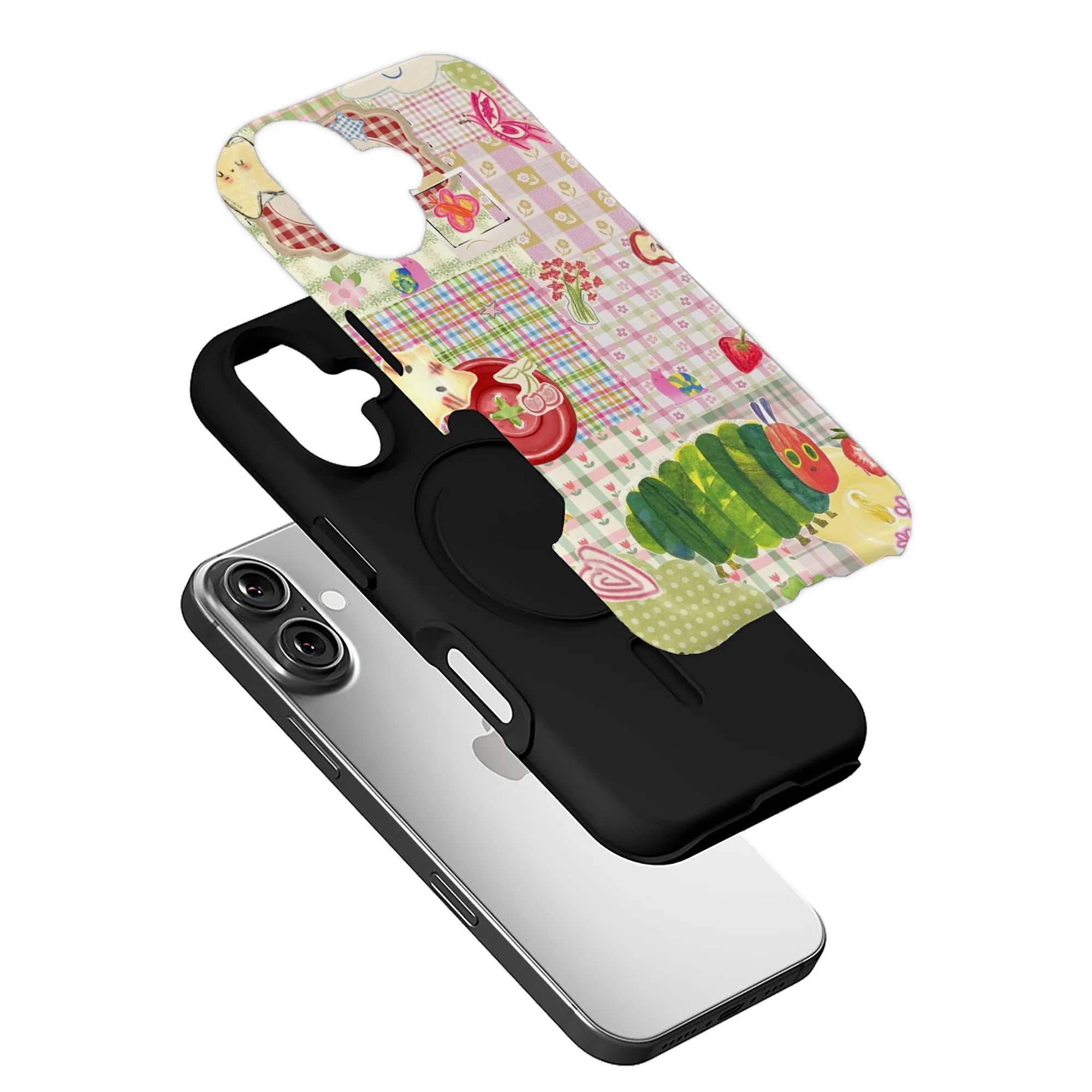 Colorful Caterpillar and Fruit Patchwork Phone Case