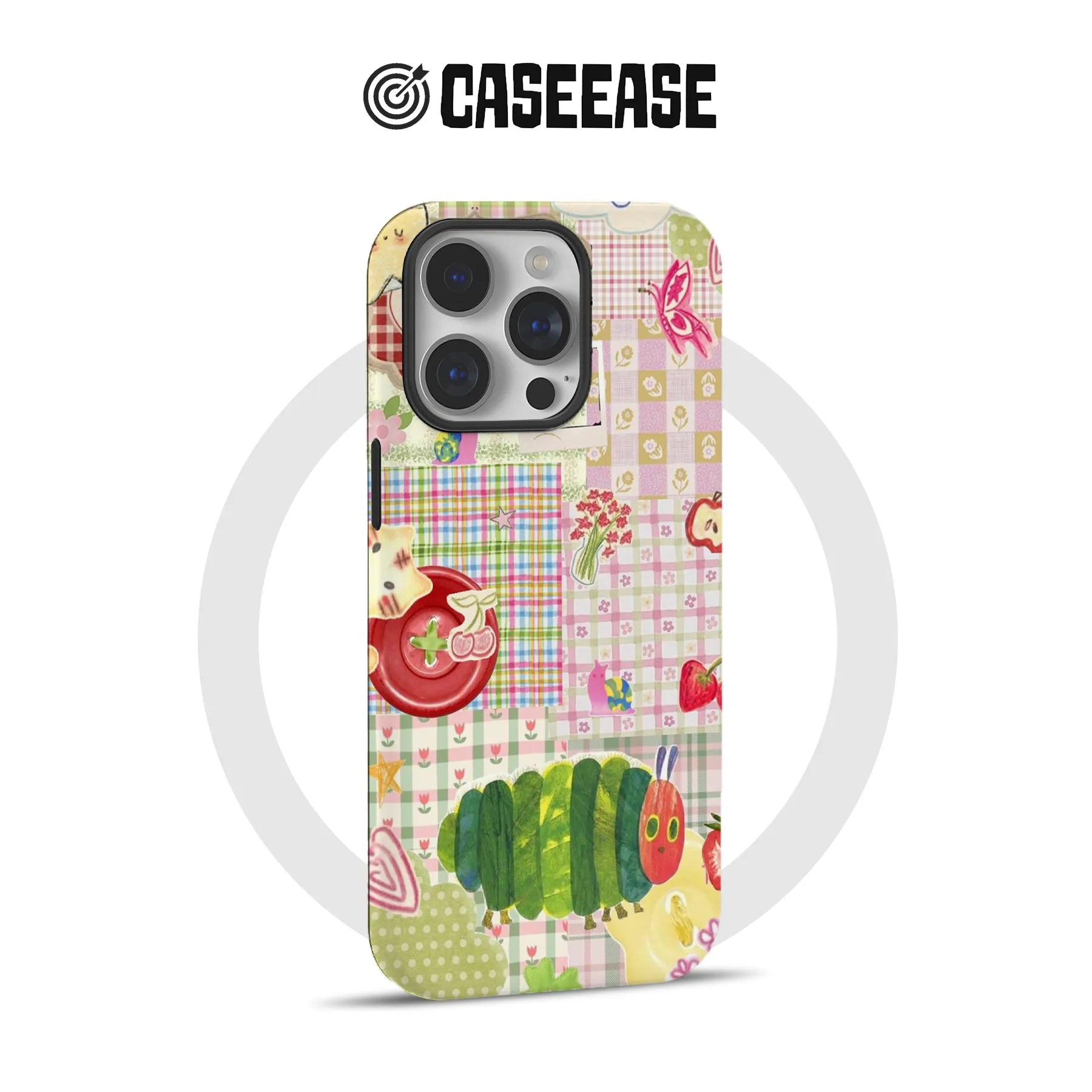Colorful Caterpillar and Fruit Patchwork Phone Case