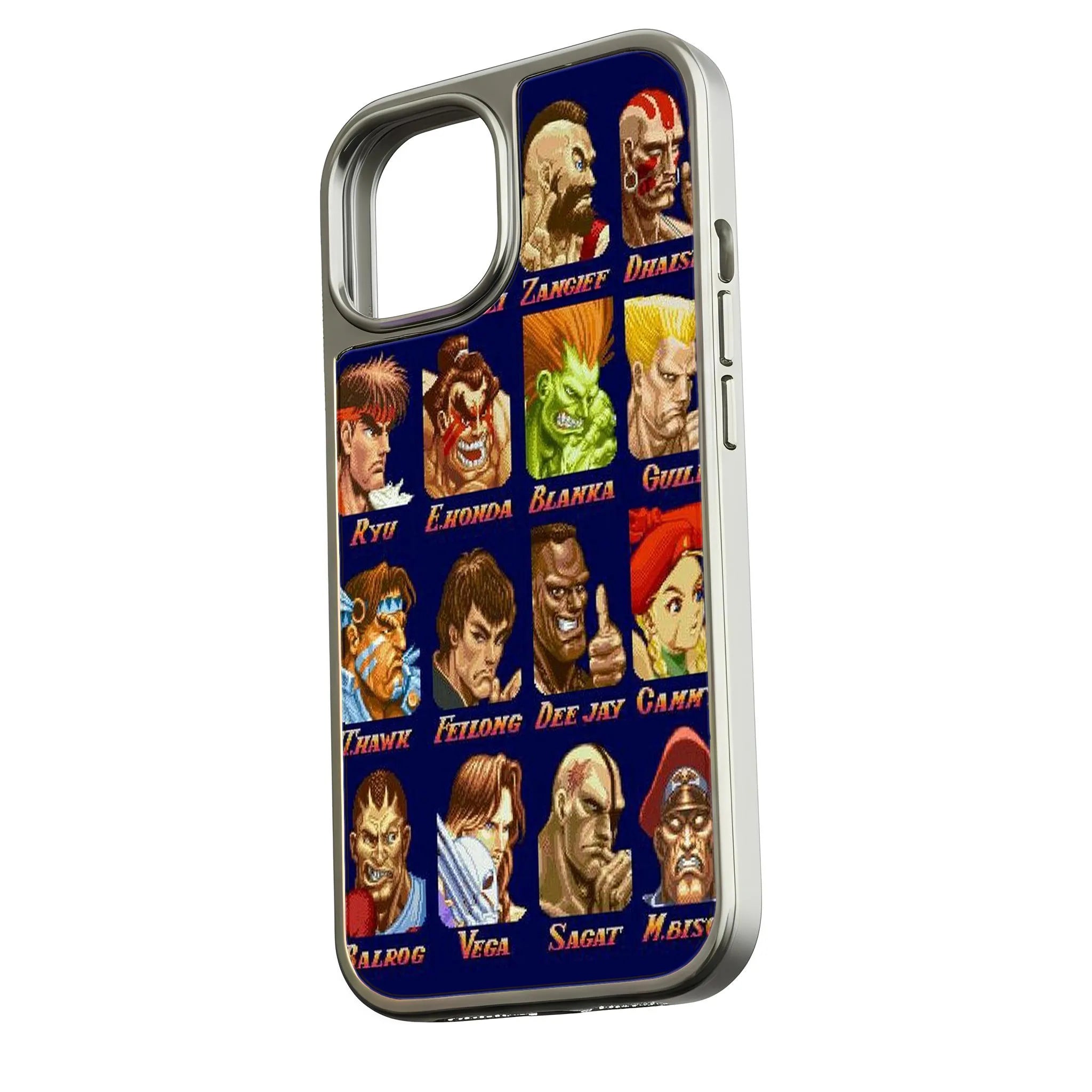 Holographic Chrome Street Fighter Phone Case - Retro Gaming Design