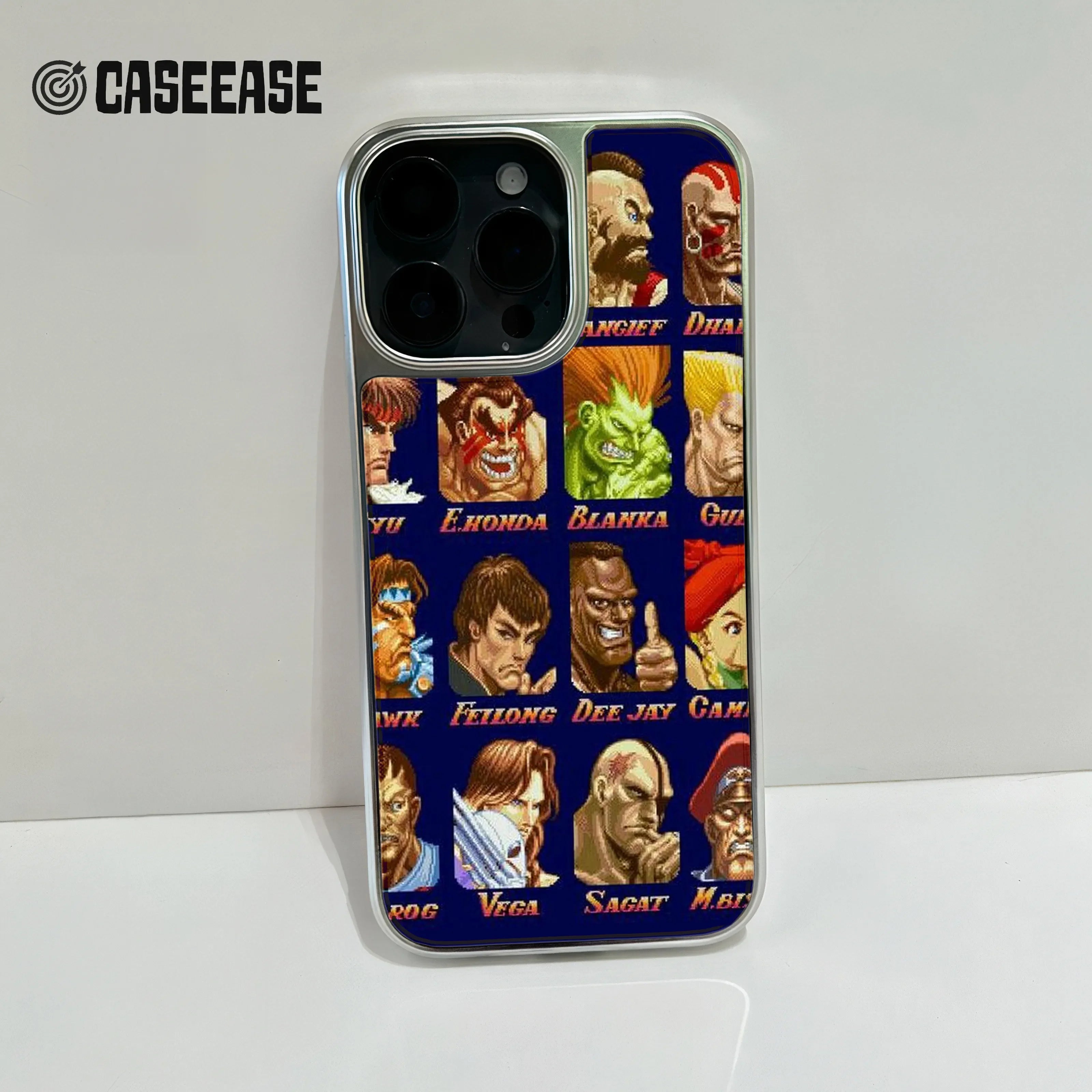Holographic Chrome Street Fighter Phone Case - Retro Gaming Design