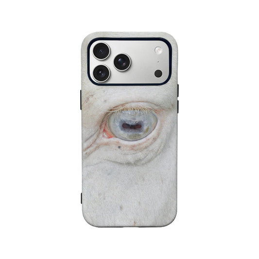 White animal eye print phone case, rear view with triple camera cutout