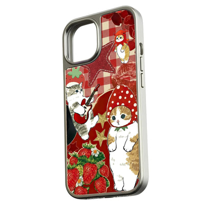 Holographic Chrome Cat Pattern Phone Case - Colorful Cartoon Design