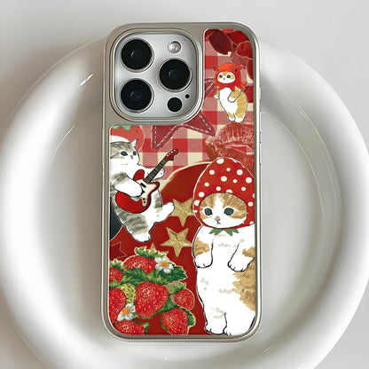 Holographic Chrome Cat Pattern Phone Case - Colorful Cartoon Design