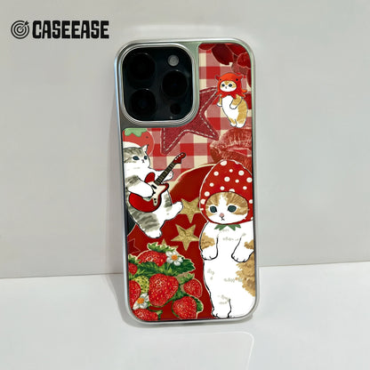 Holographic Chrome Cat Pattern Phone Case - Colorful Cartoon Design