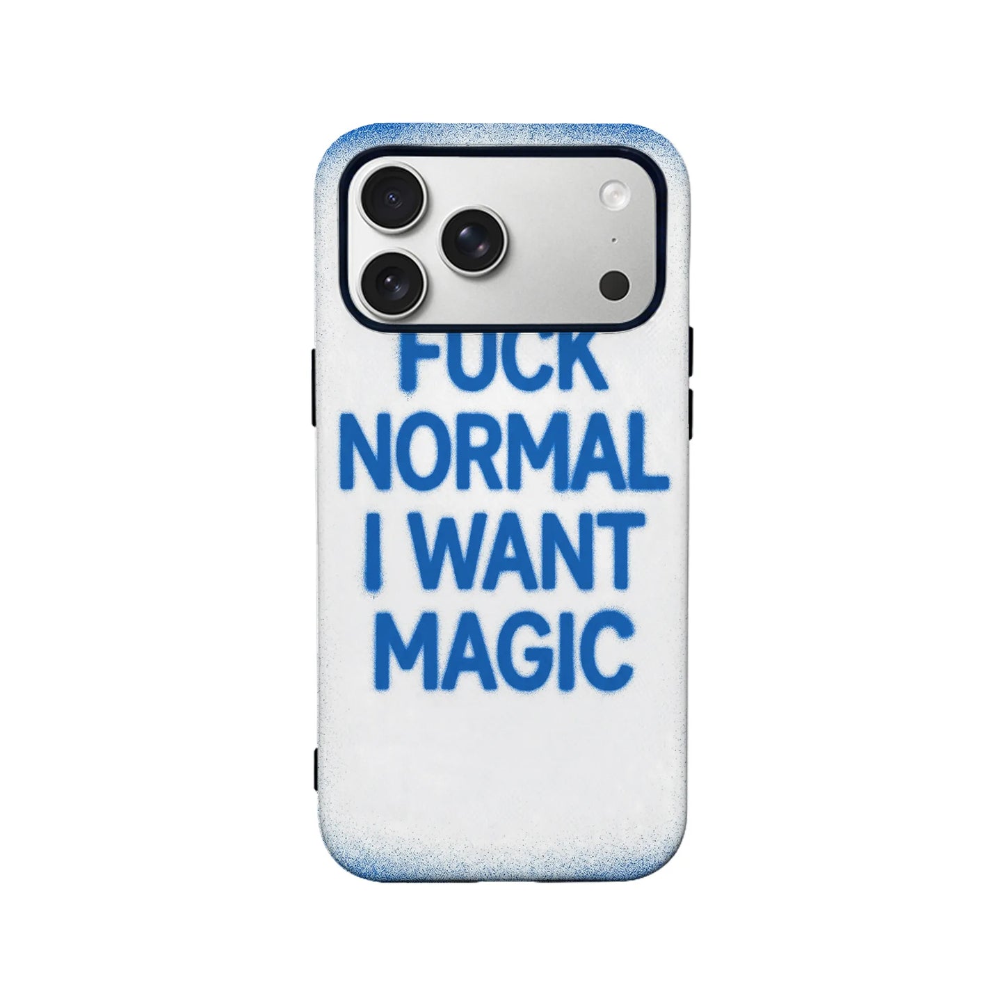 Funda para teléfono con tipografía vanguardista: "A la mierda con lo normal, quiero magia" 