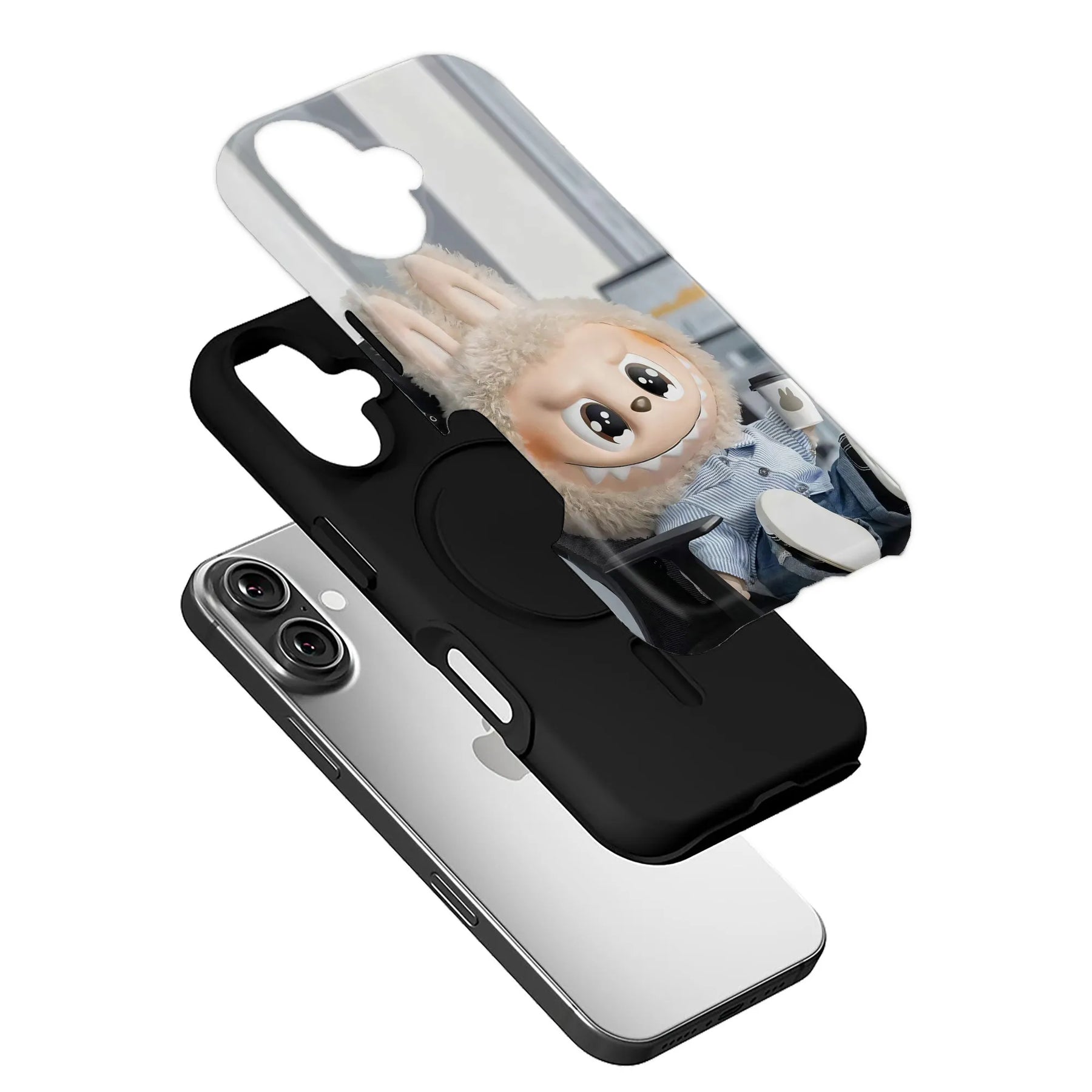 Bonita funda para teléfono con el personaje de dibujos animados Labubu