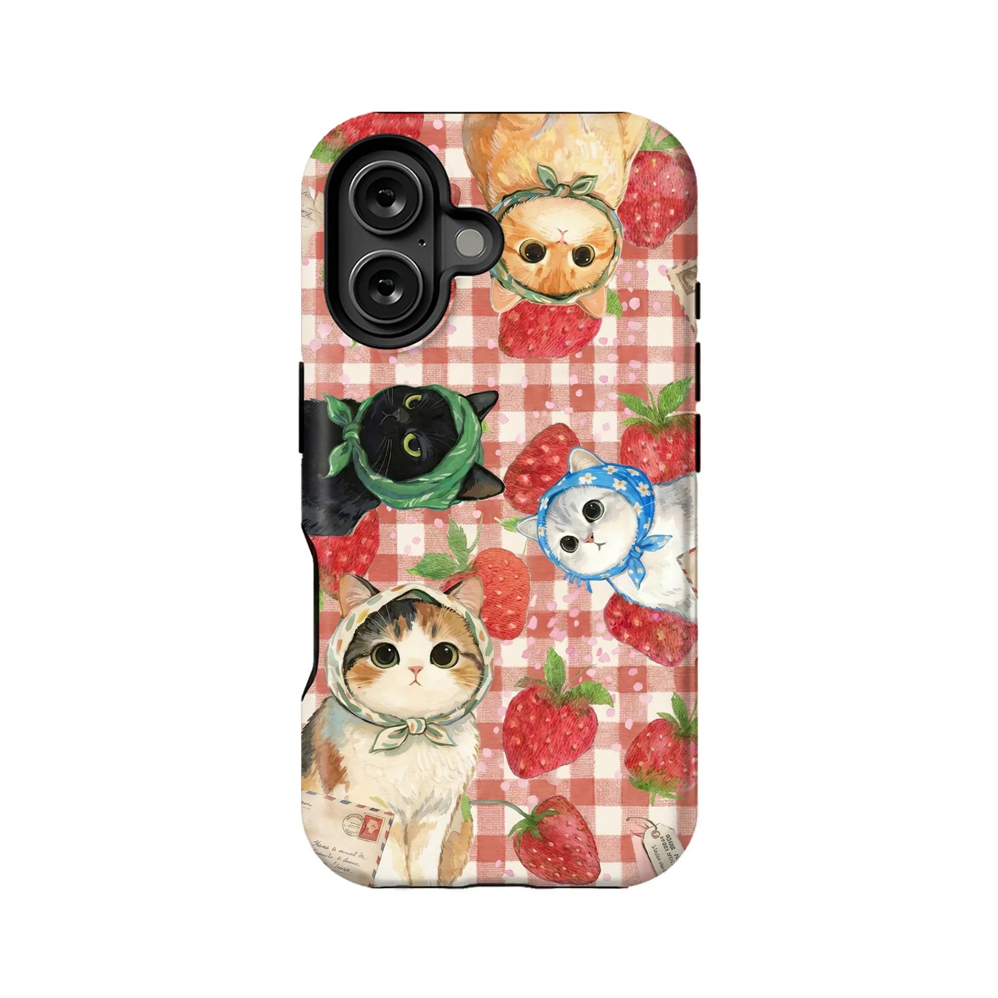 Bonita funda para teléfono con gato y fresa