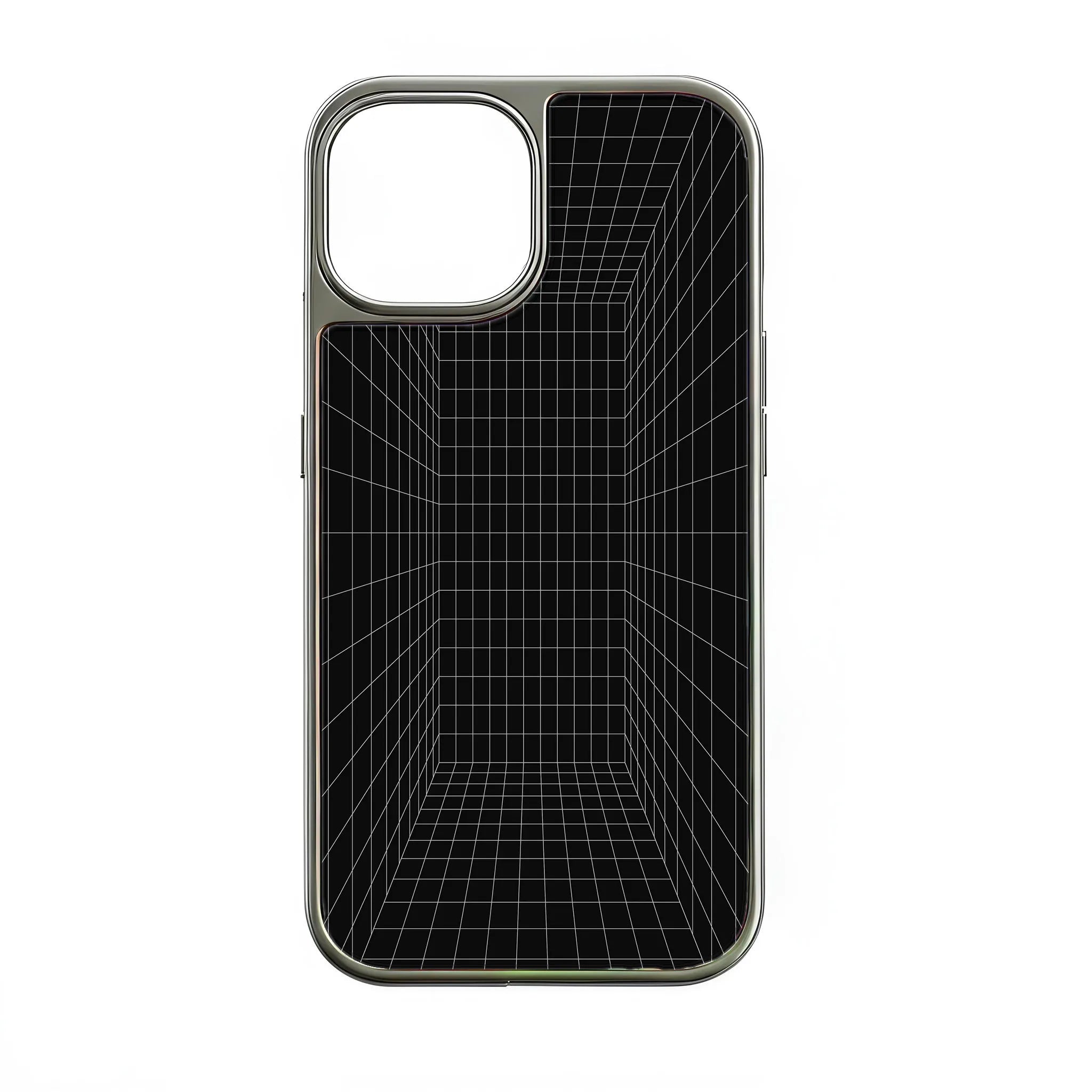 iPhone 15 Pro용 홀로그램 크롬 폰 케이스 - 3D 그리드 디자인