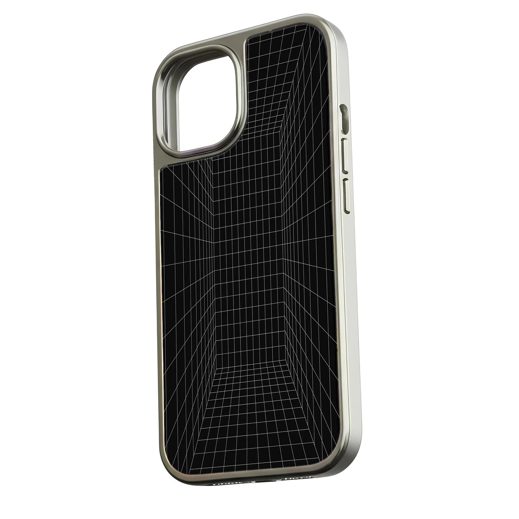 iPhone 15 Pro용 홀로그램 크롬 폰 케이스 - 3D 그리드 디자인
