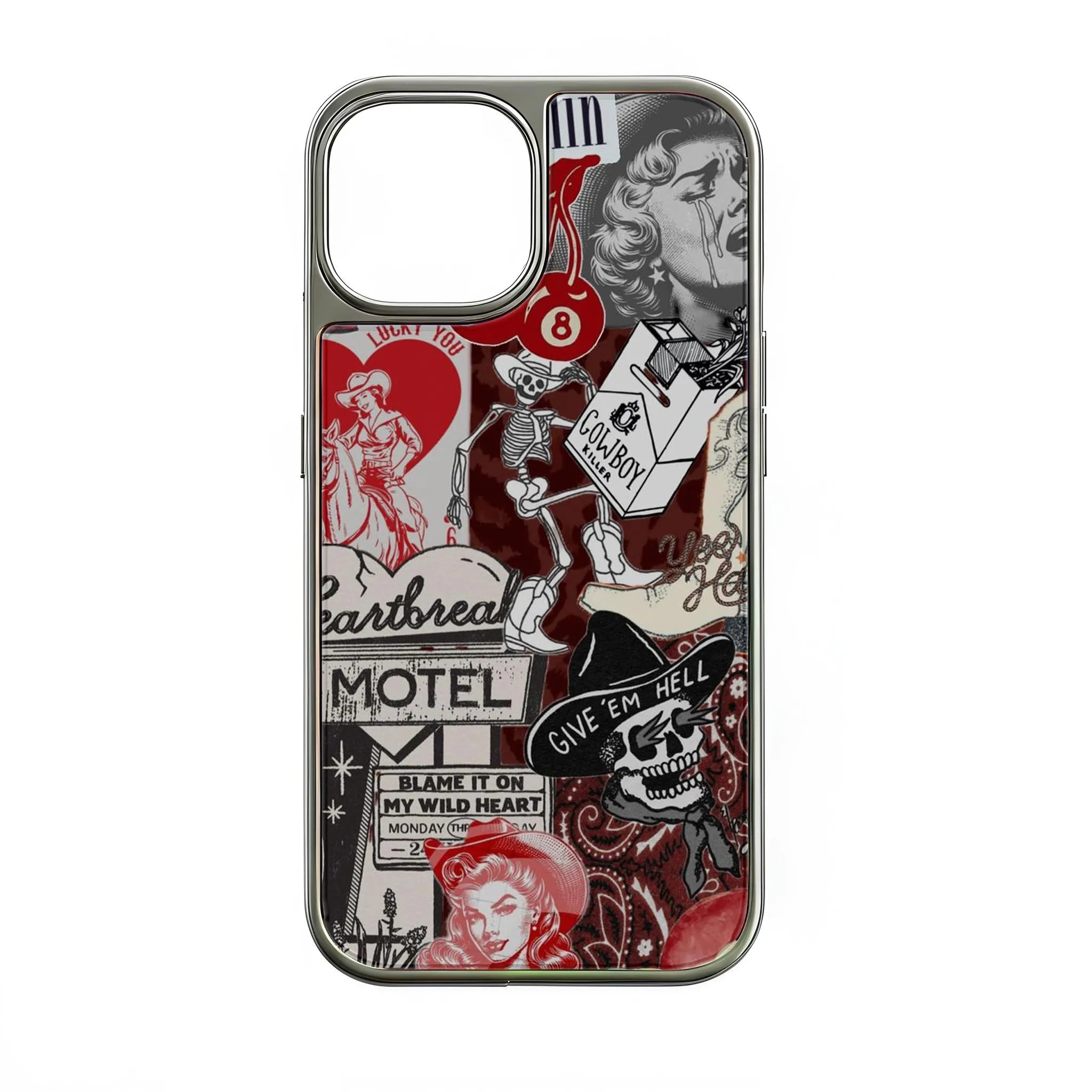 Holographic Chrome Phone Case - Retro Tattoo Art Design