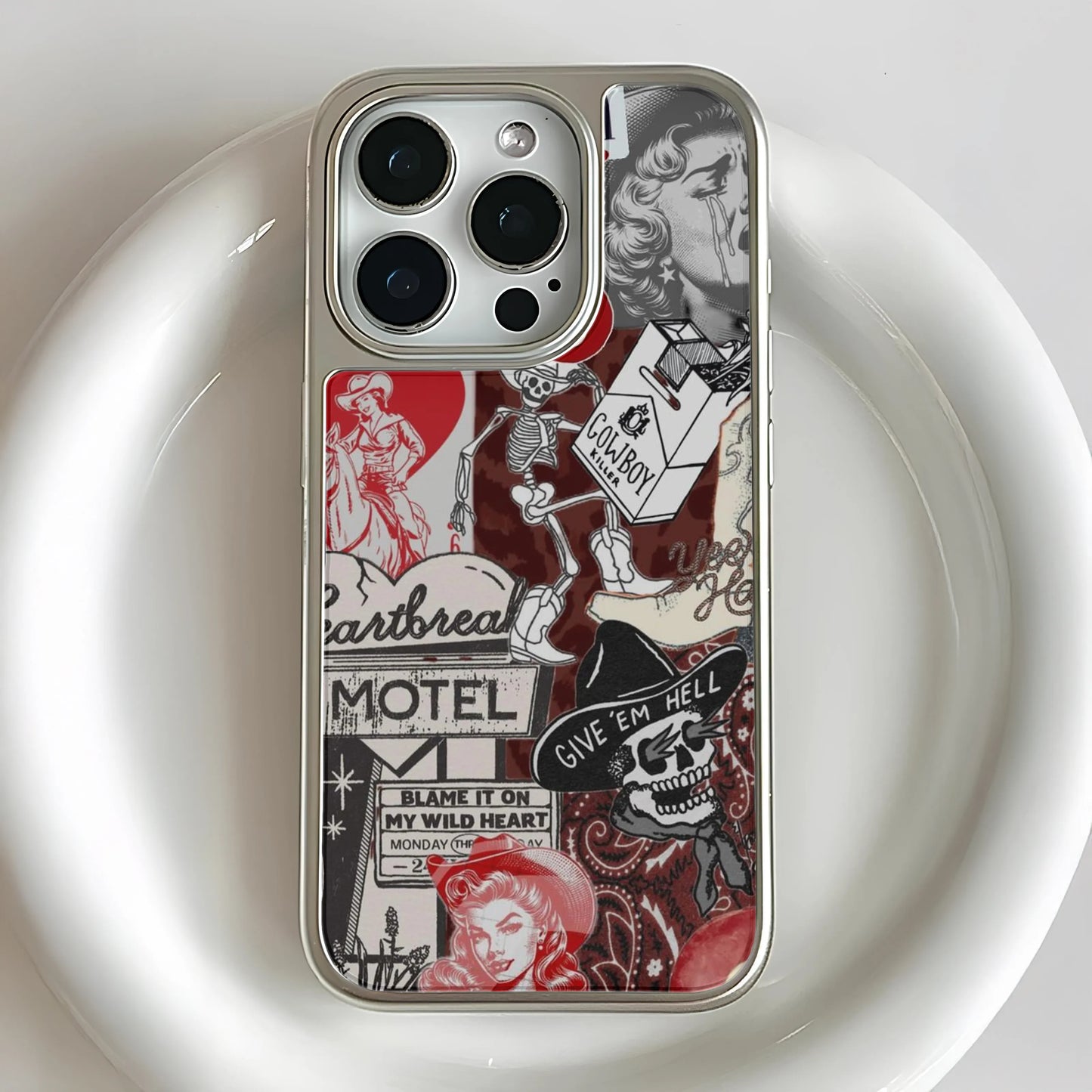 Holographic Chrome Phone Case - Retro Tattoo Art Design