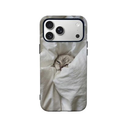 Cozy Cat Phone Case 2025 – Snug Kitten Wrapped in White Blanket