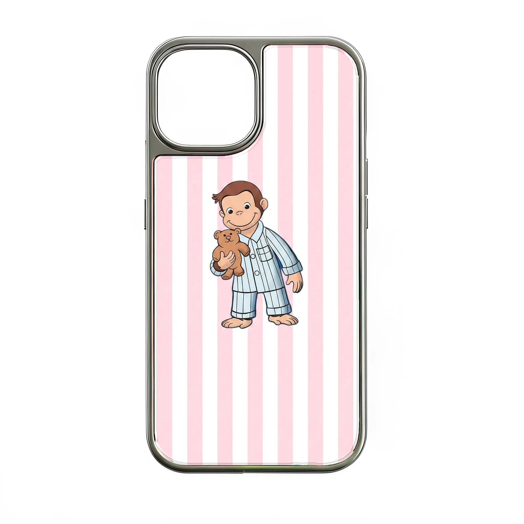 Funda para teléfono holográfica cromada con diseño de mono curioso