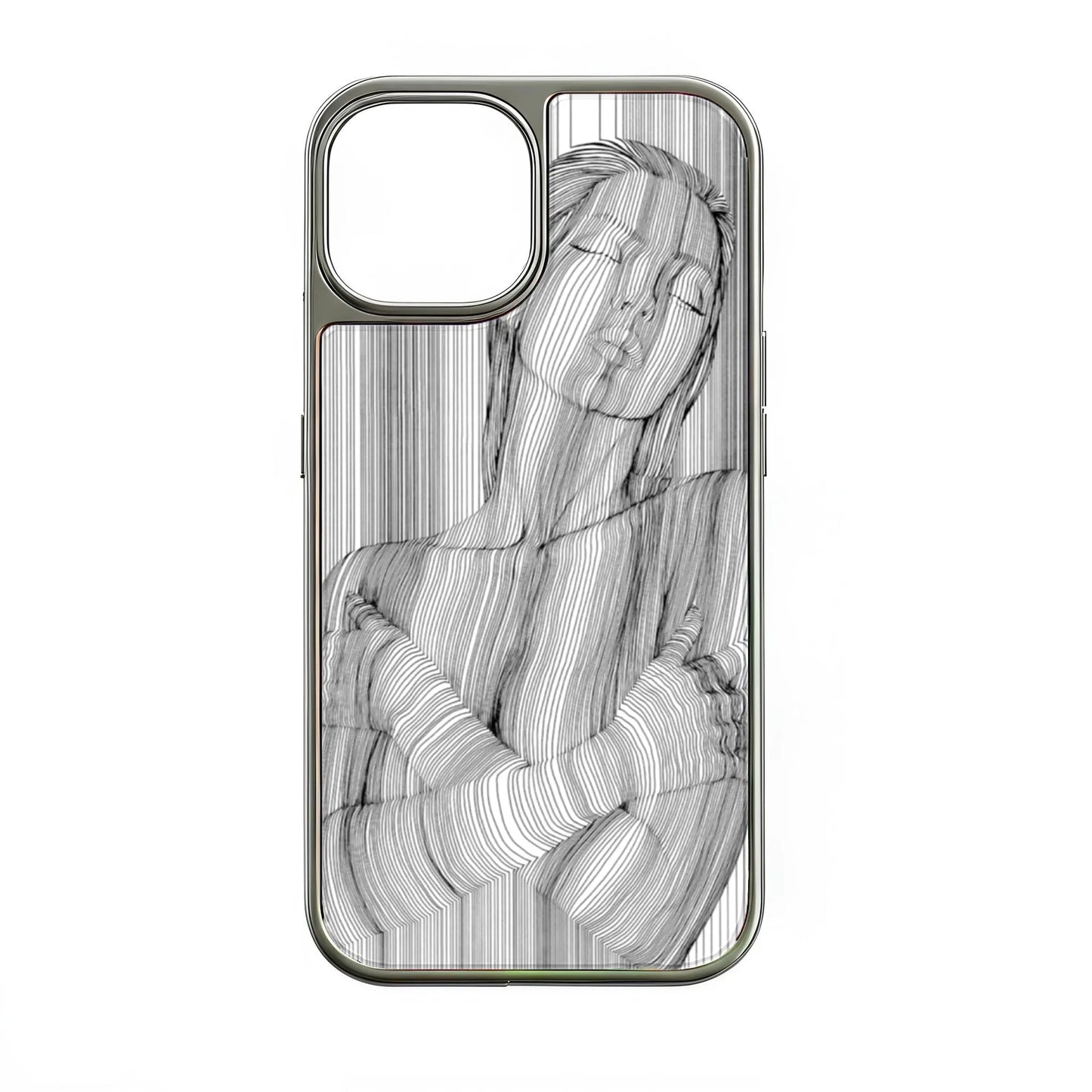 Holographic Chrome Phone Case for iPhone 14 - Striking Line Art Design