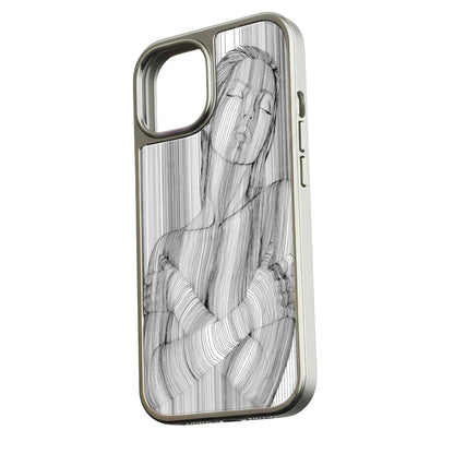 Holographic Chrome Phone Case for iPhone 14 - Striking Line Art Design