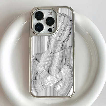 Holographic Chrome Phone Case for iPhone 14 - Striking Line Art Design