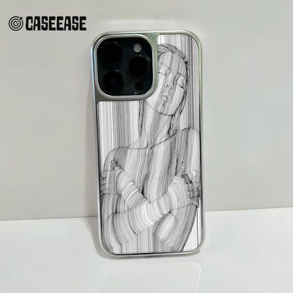 Holographic Chrome Phone Case for iPhone 14 - Striking Line Art Design