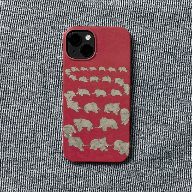 Red Elephant Herd Minimalist IPhone Phone Case