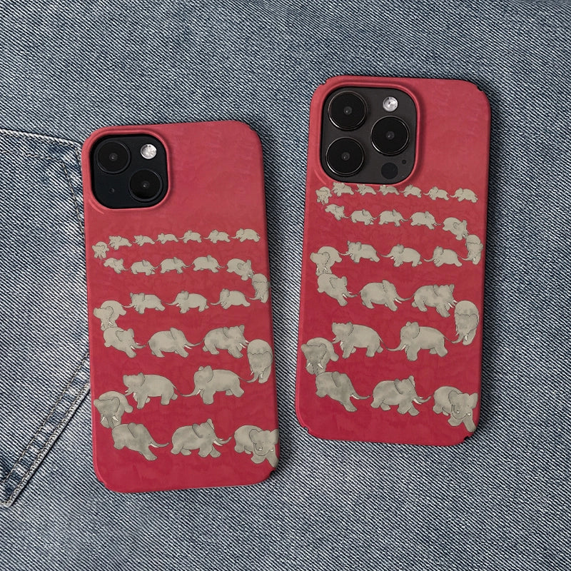 Red Elephant Herd Minimalist IPhone Phone Case