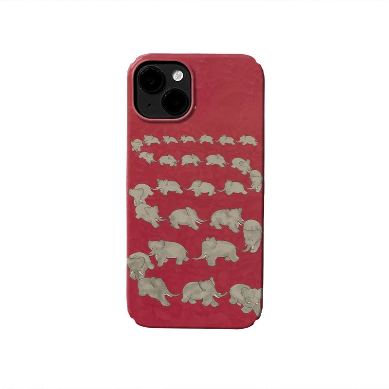 Red Elephant Herd Minimalist IPhone Phone Case