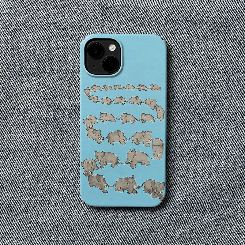 Blue elephant herd Minimalist IPhone Phone Case