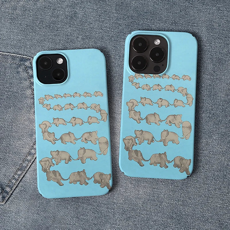 Blue elephant herd Minimalist IPhone Phone Case