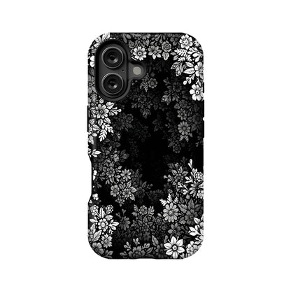 Elegant Floral Pattern Phone Case – Classic Black & White Design