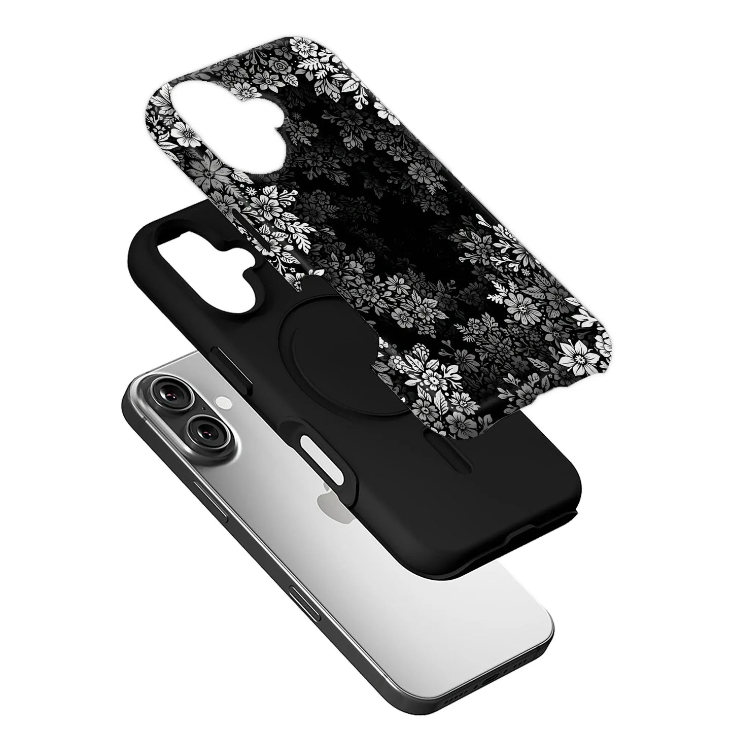 Elegant Floral Pattern Phone Case – Classic Black & White Design