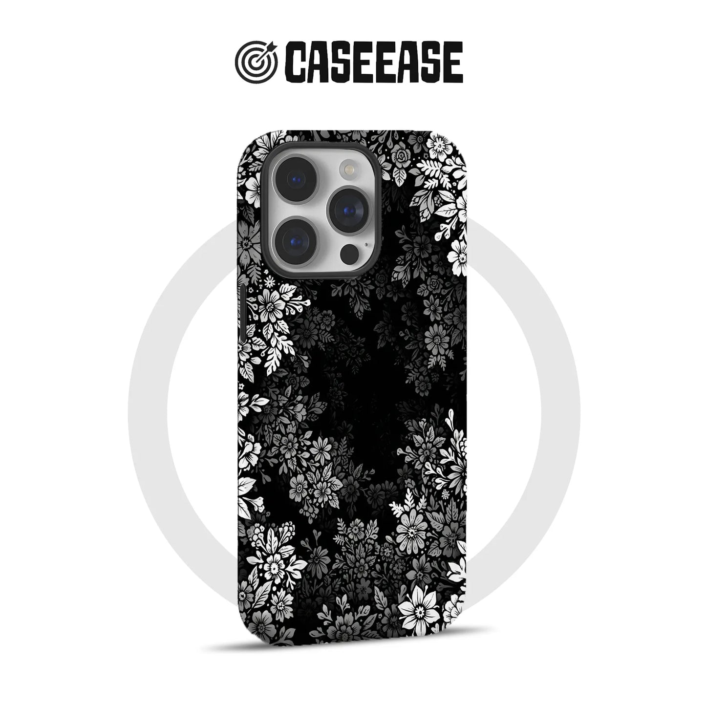 Elegant Floral Pattern Phone Case – Classic Black & White Design