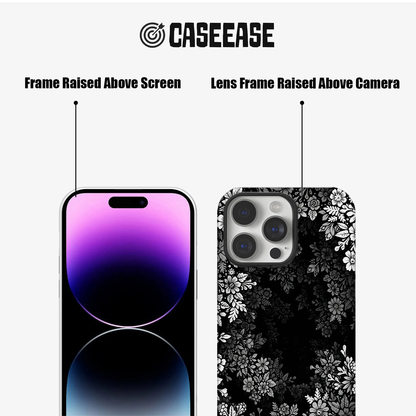 Elegant Floral Pattern Phone Case – Classic Black & White Design