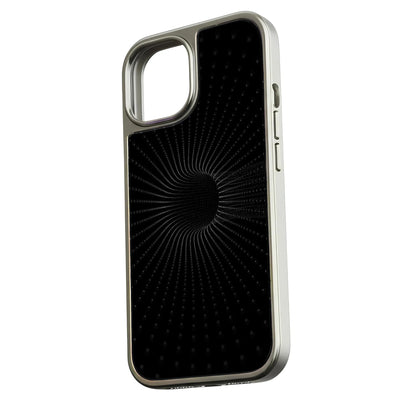 Holographic Chrome Phone Case for iPhone 15 Pro - Black Spiral Design