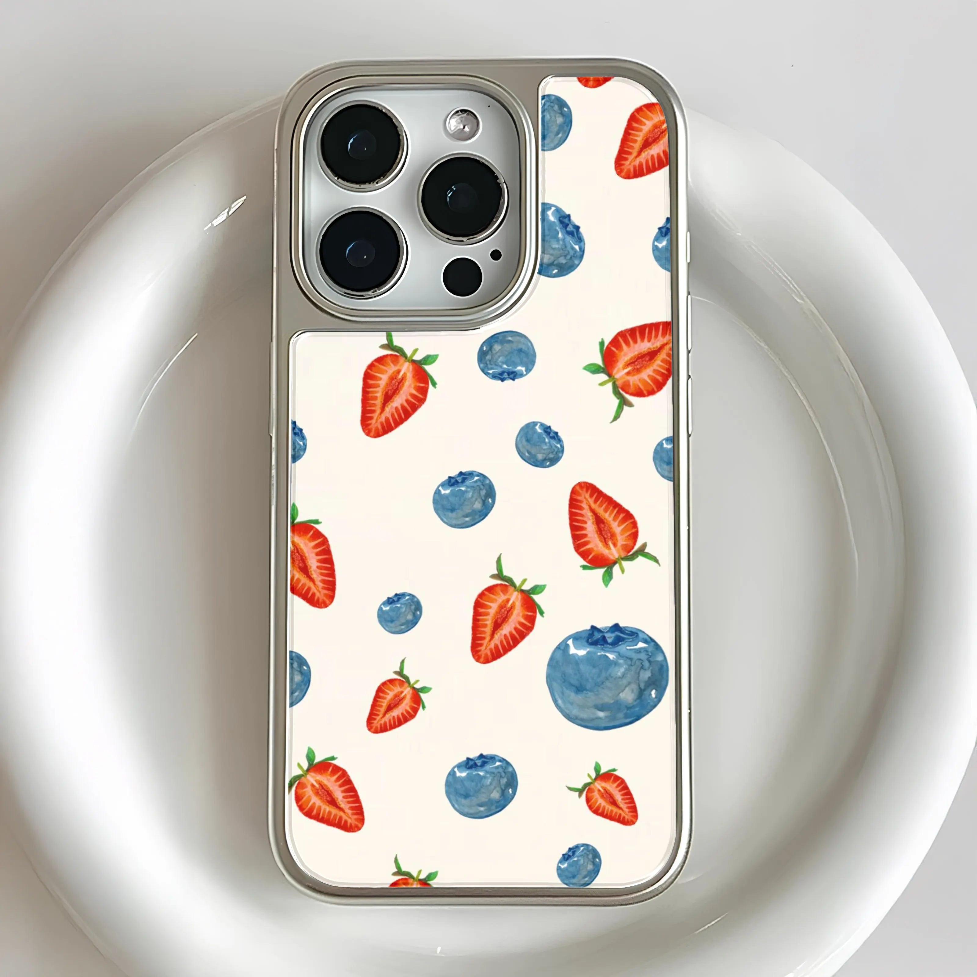 Holographic Chrome Phone Case - Strawberry Blueberry Design
