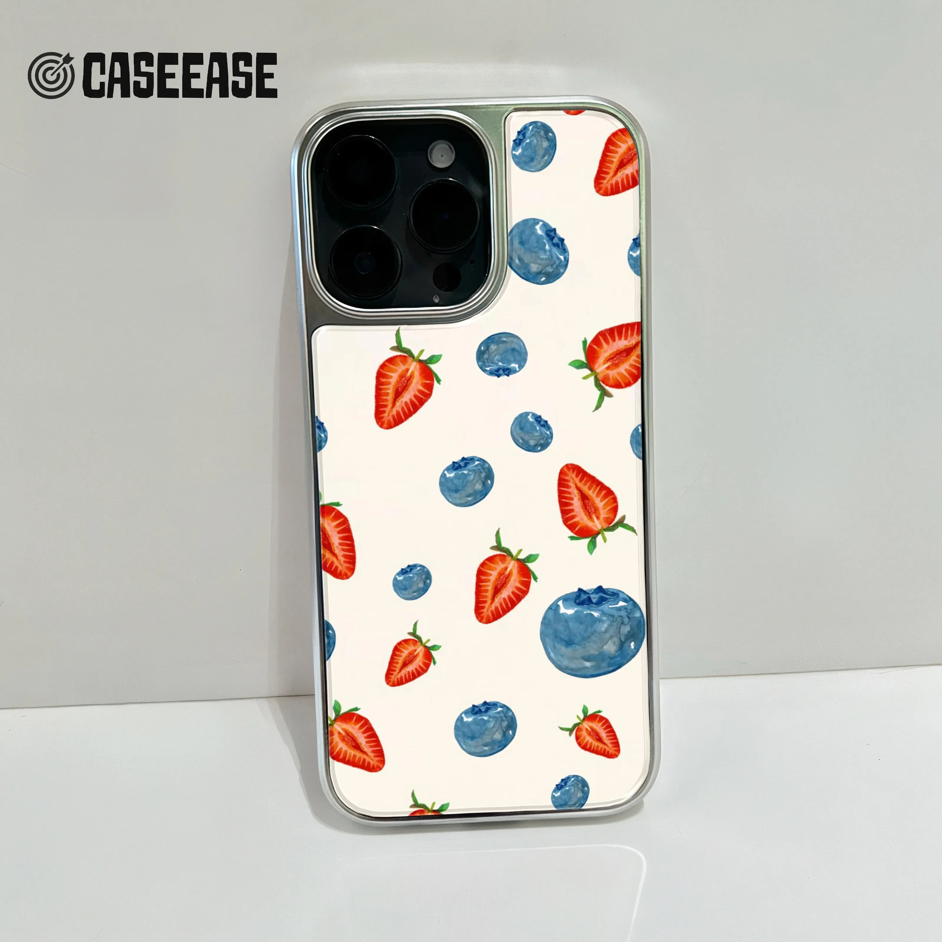 Holographic Chrome Phone Case - Strawberry Blueberry Design