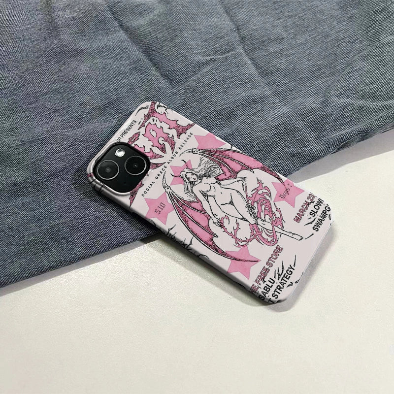 Retro Demon Angel Phone Case 2025 – Pink Gothic Album Art Style
