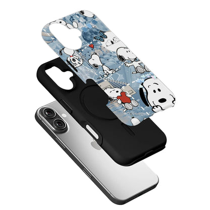 Cute Snoopy phone case blue aesthetic iPhone cover with cartoon Snoopy and hearts