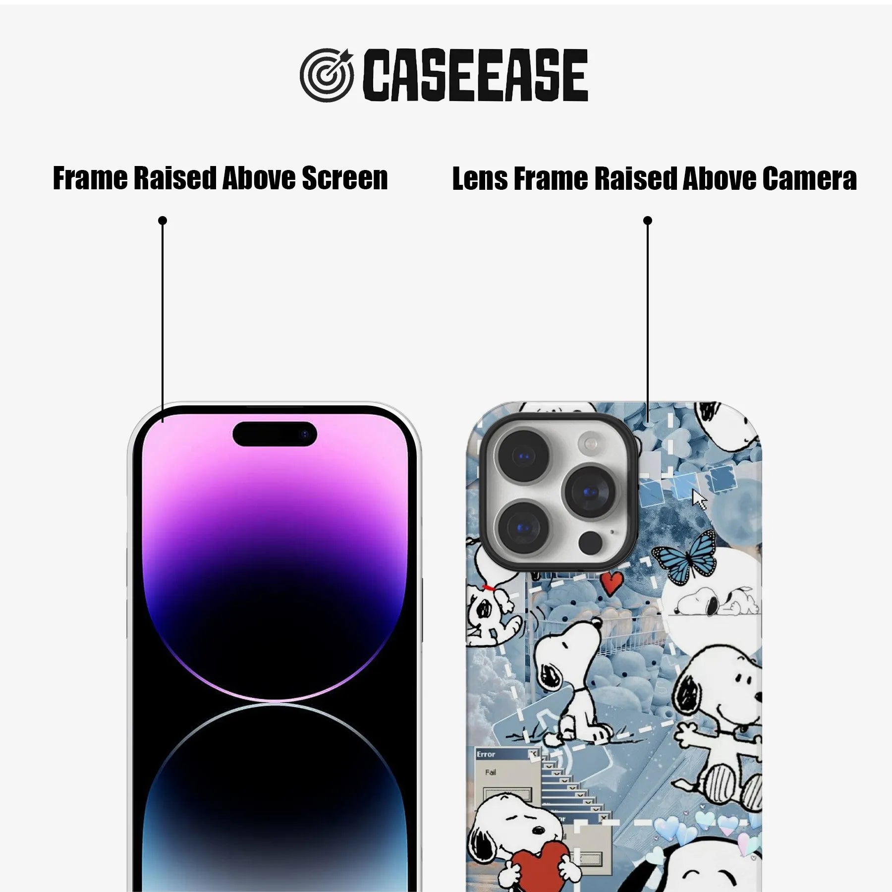 Cute Snoopy phone case blue aesthetic iPhone cover with cartoon Snoopy and hearts