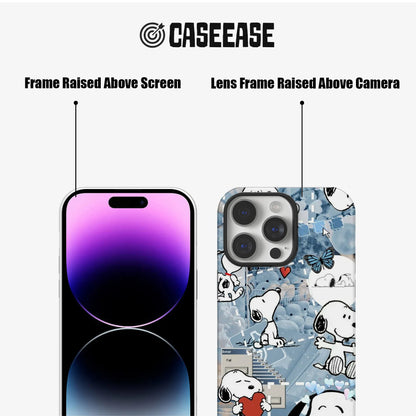 Cute Snoopy phone case blue aesthetic iPhone cover with cartoon Snoopy and hearts