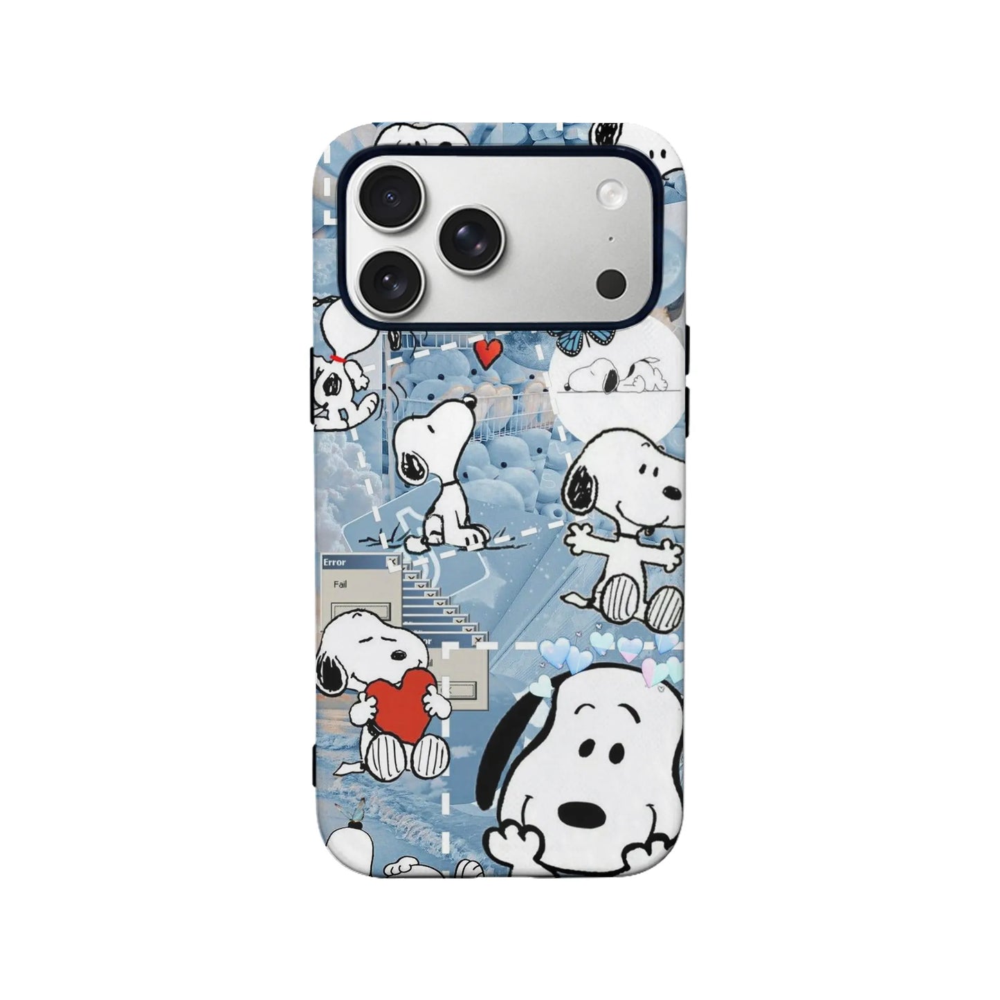 Cute Snoopy phone case blue aesthetic iPhone cover with cartoon Snoopy and hearts