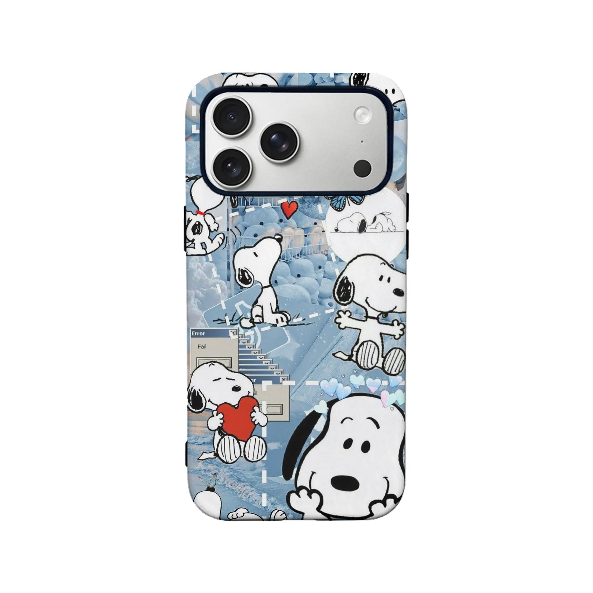 Cute Snoopy phone case blue aesthetic iPhone cover with cartoon Snoopy and hearts